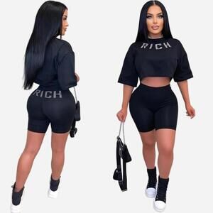 ✨ Brand New “RICH” Rhinestone Two-Piece Set – Size Large ✨